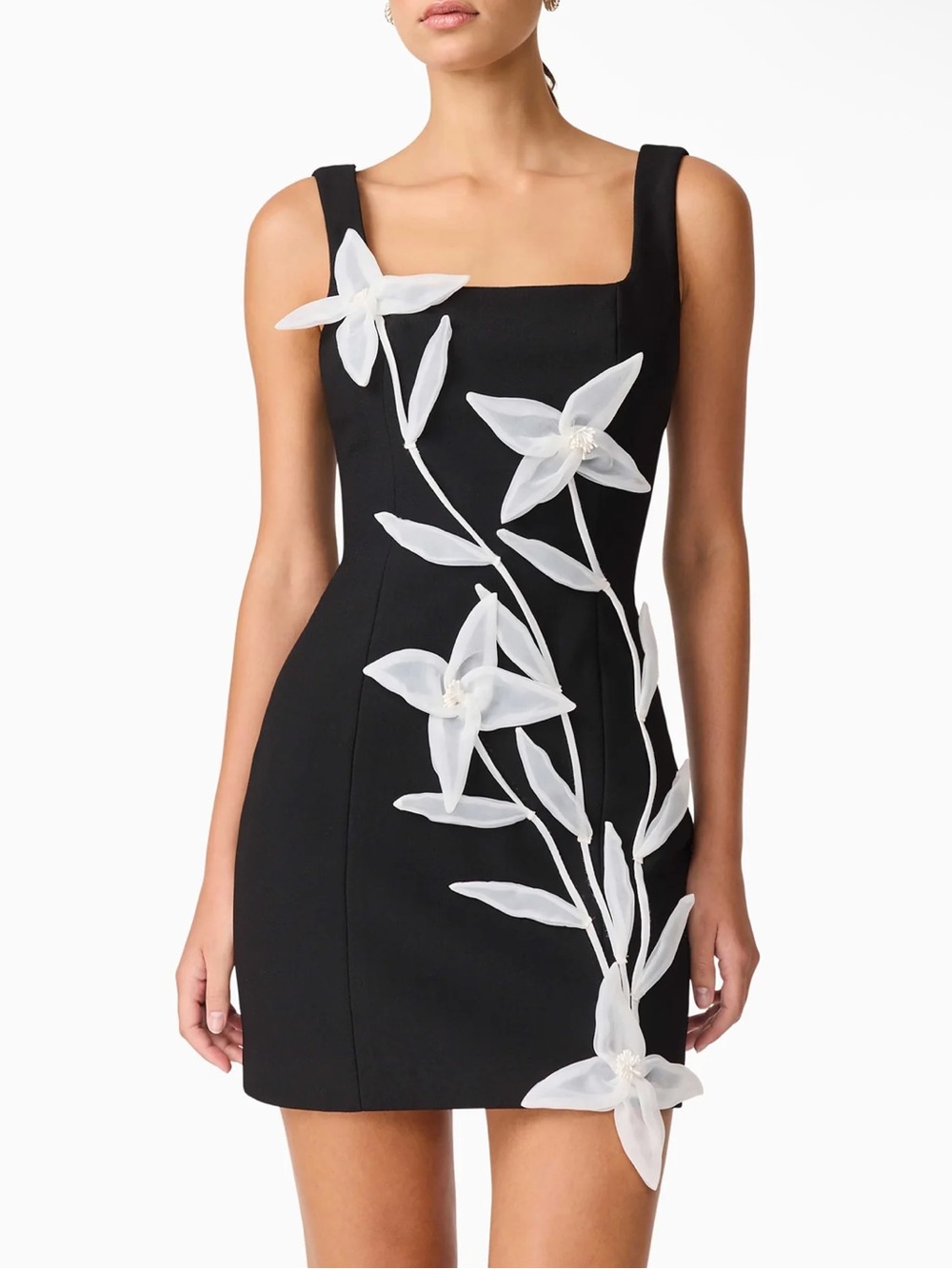 Elliatt Ilaria Floral 3D Applique Party Mini Dress in Black & White Size XL
